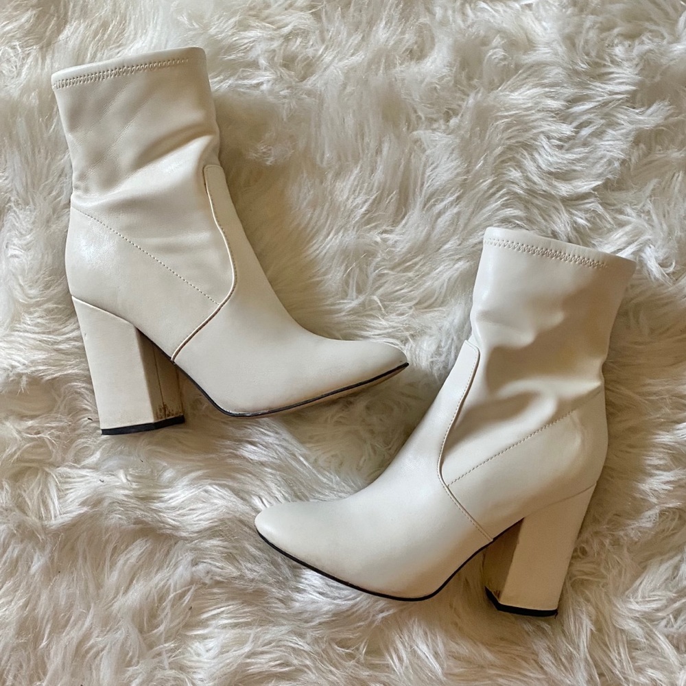 MARC FISHER White Leather Chunky Booties